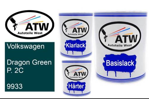 Volkswagen, Dragon Green P. 2C, 9933: 1L Lackdose + 1L Klarlack + 500ml Härter - Set, von ATW Autoteile West.